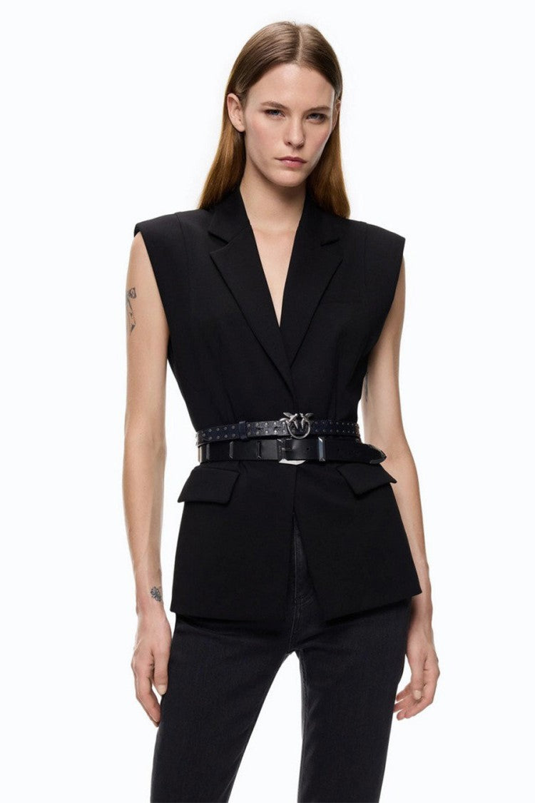 Pinko Black Viscose-Blend Sleeveless Blazer