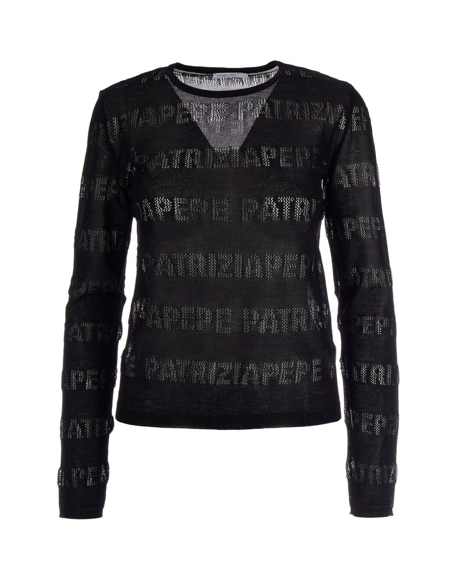 Patrizia Pepe Black Logo Crewneck Sweater