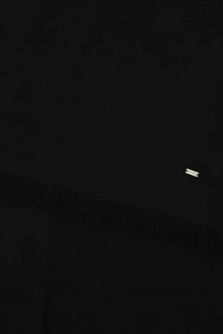 Saint Laurent Solid Black Wool Scarf With Subtle Fringed Edges
