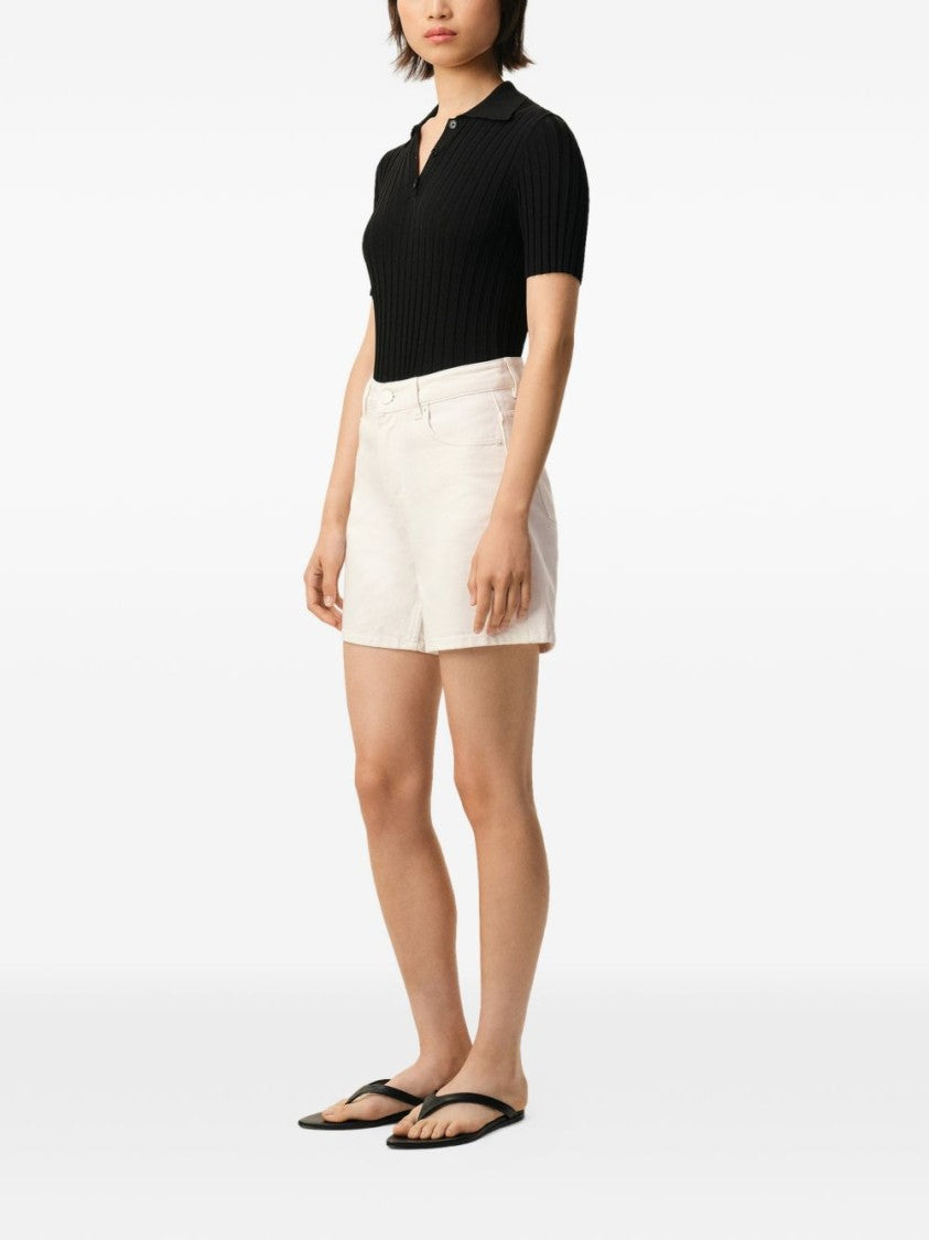 Ami Paris White Cream Denim Shorts With Tonal Topstitching And Classic Five-Pocket Design