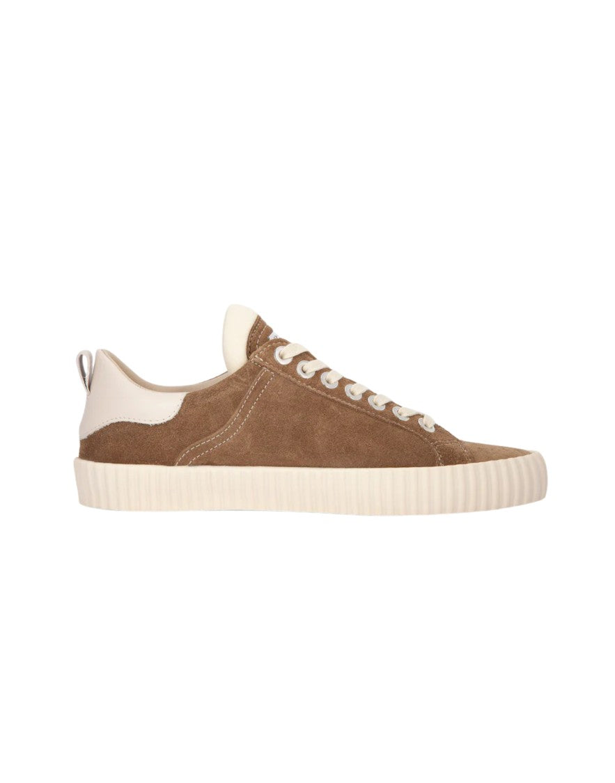 Springa Taupe Wavy Suede Sneakers With Stitched Logo