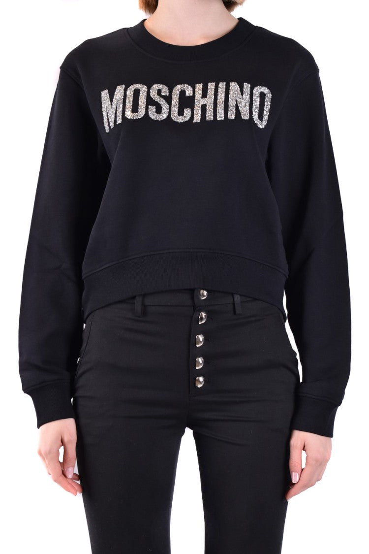 Moschino Cropped Black Sweatshirt Textured Logo Emblem