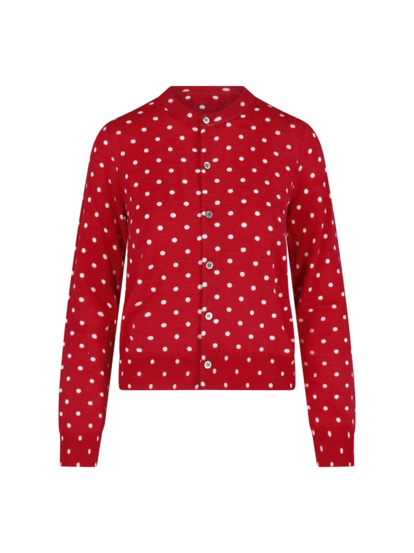 Comme Des Garçons Red Polka Dot Button-Down Cropped Sweater