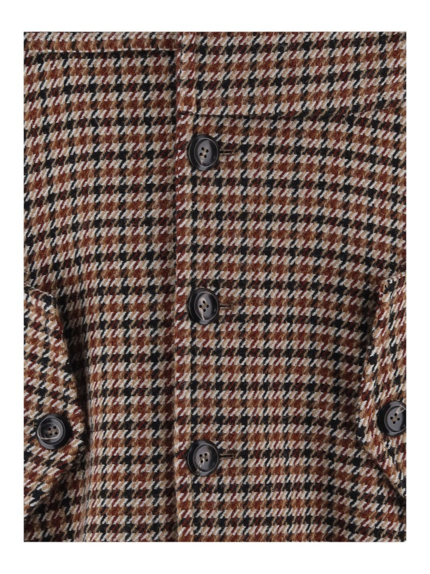 Emporio Armani Beige Classic Houndstooth Rib-Collared Coat