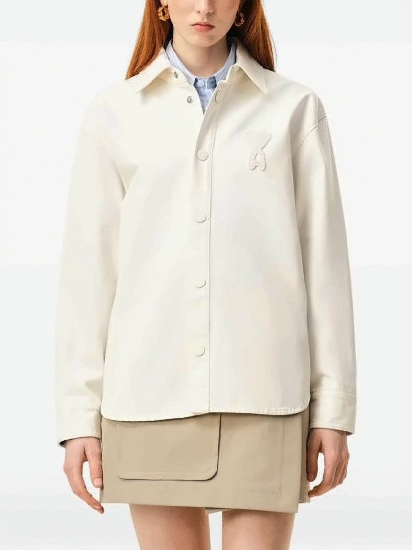 Ami Paris Cotton Overshirt With Tone-On-Tone Logo And Curved Hem