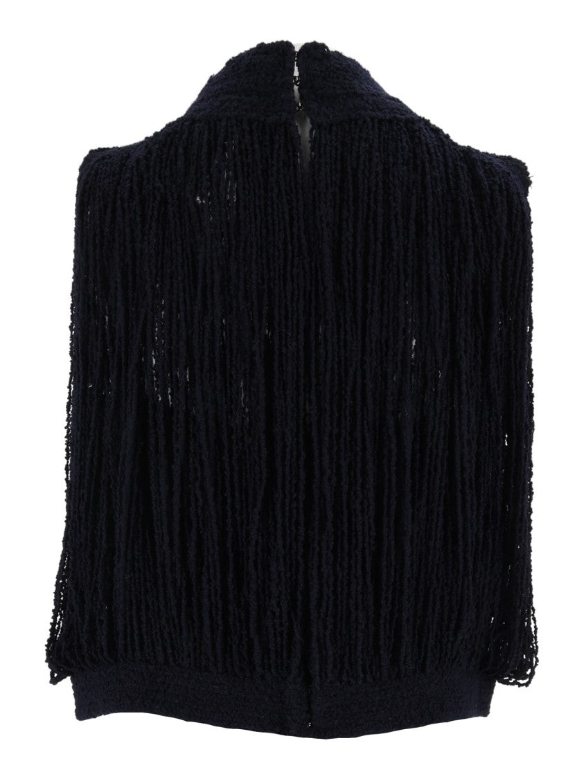 Fabiana Filippi Night Blue High-Neck Boucle Fringed Tank Top