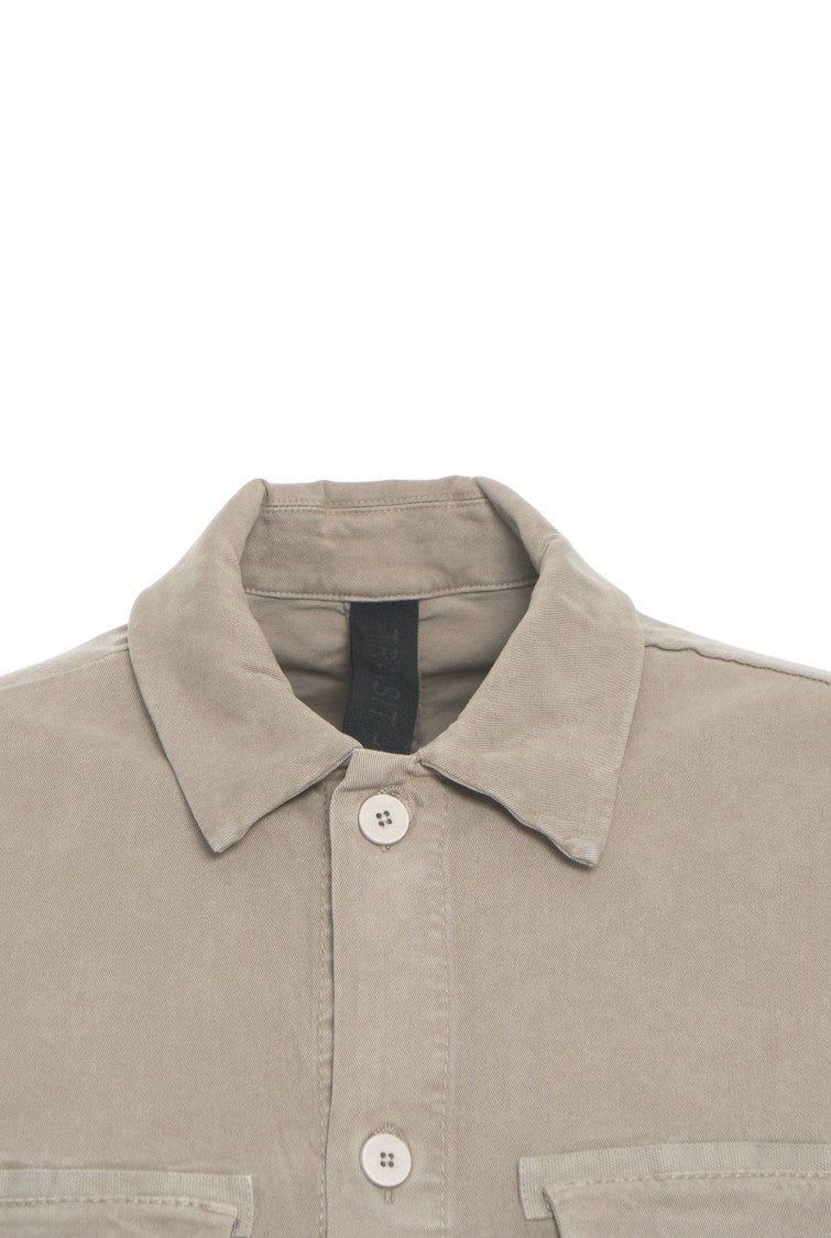 Transit Beige Overshirt With Classic Collar And Flap Pockets