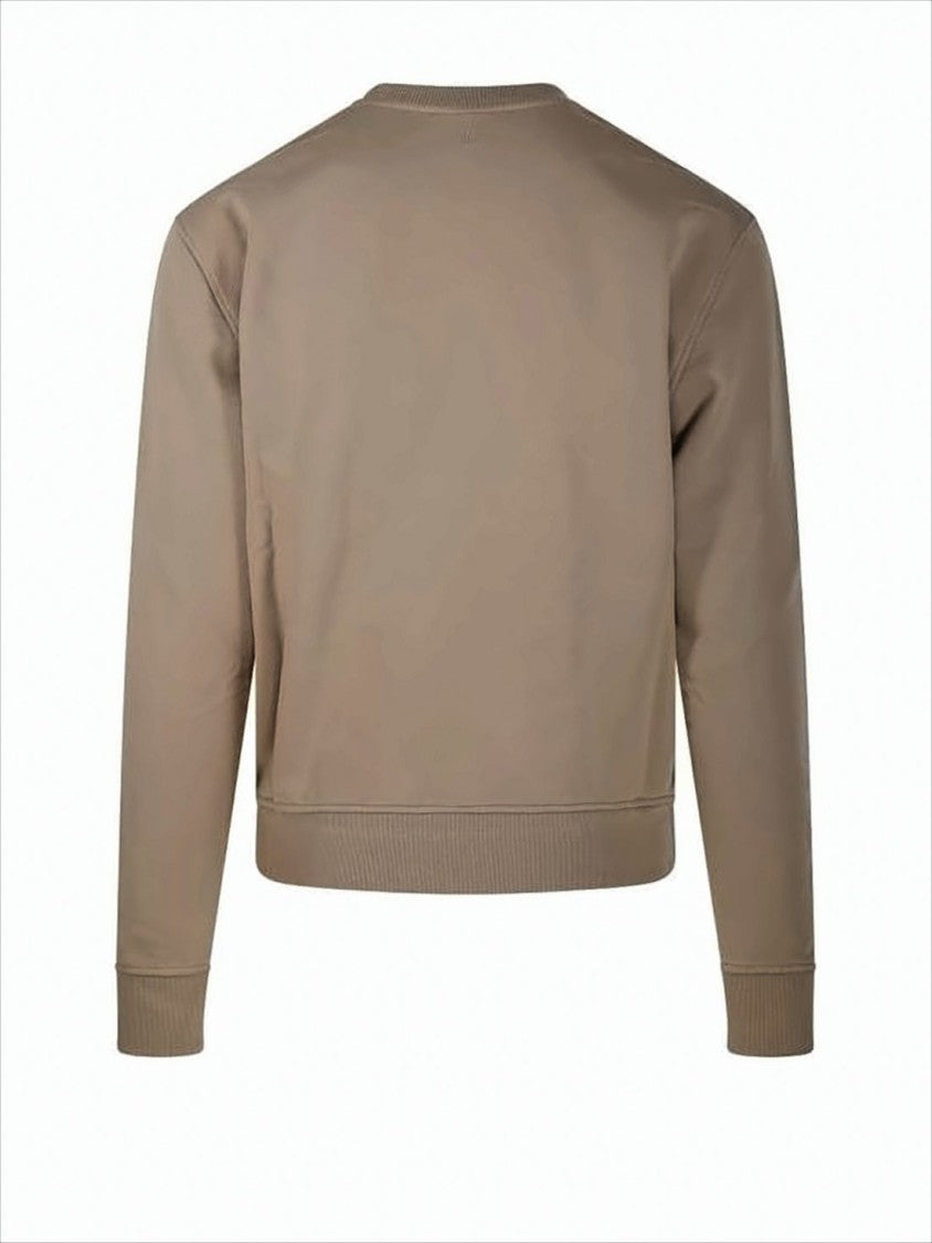 Ami Paris Cropped Brown Sweatshirt With Ribbed Cuffs