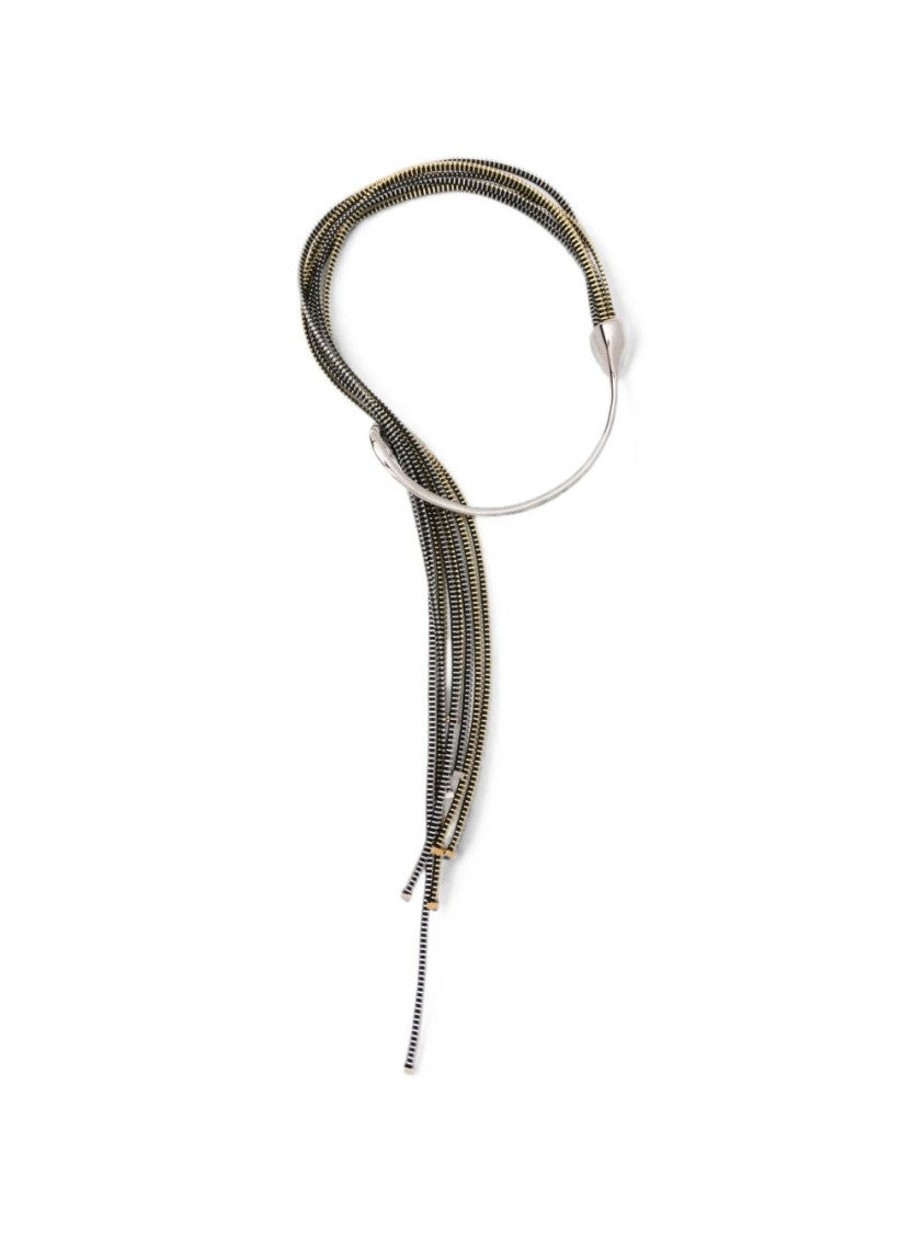Jean Paul Gaultier Gold Black Intertwined Silk Nylon Asymmetrical Necklace