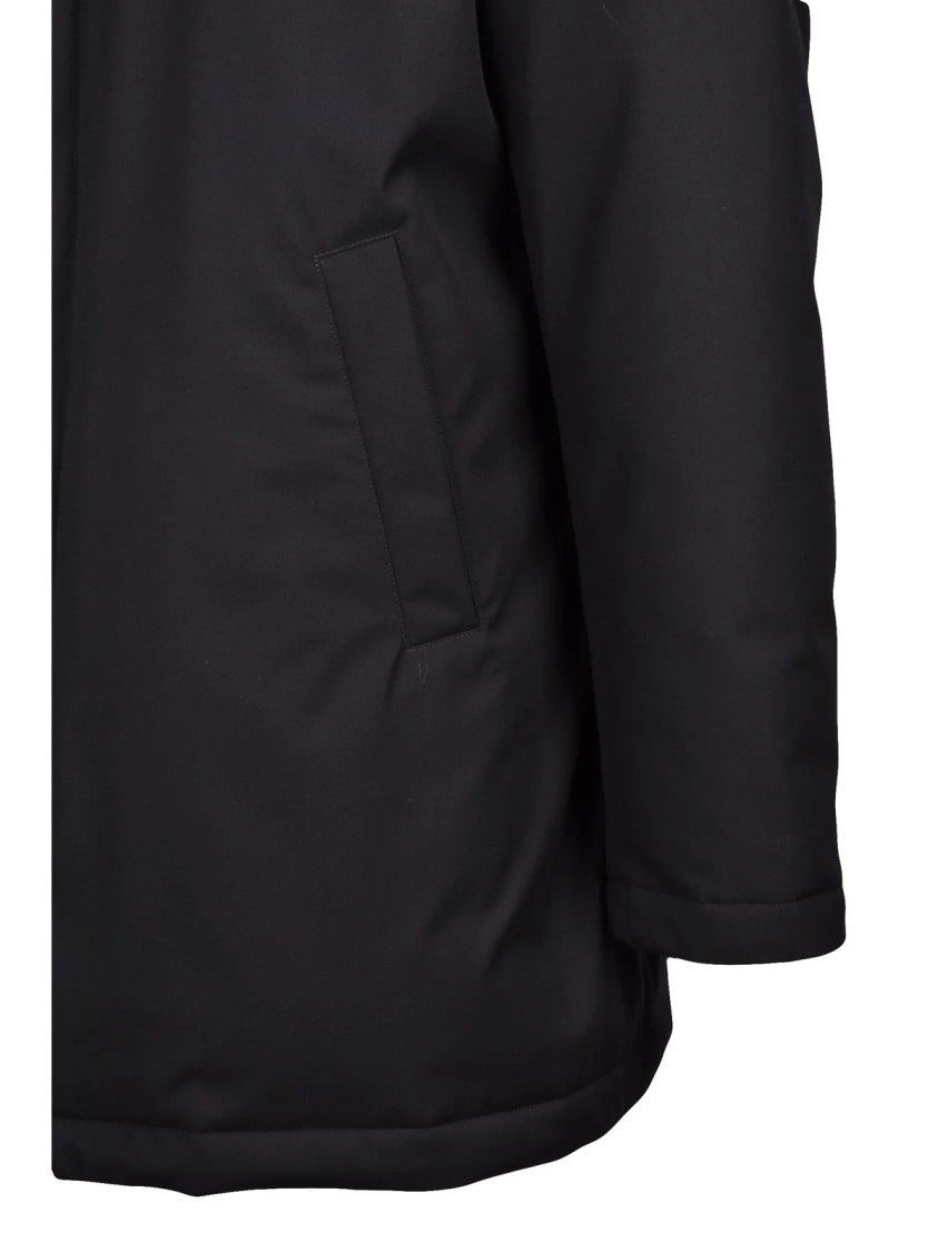 Herno Down-Filled Black Jacket With Removable Hood And Practical Closure