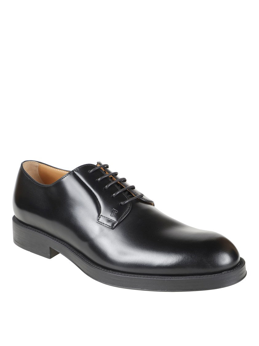 Tod's Polished Leather Lace-Up Shoes With Rounded Toe