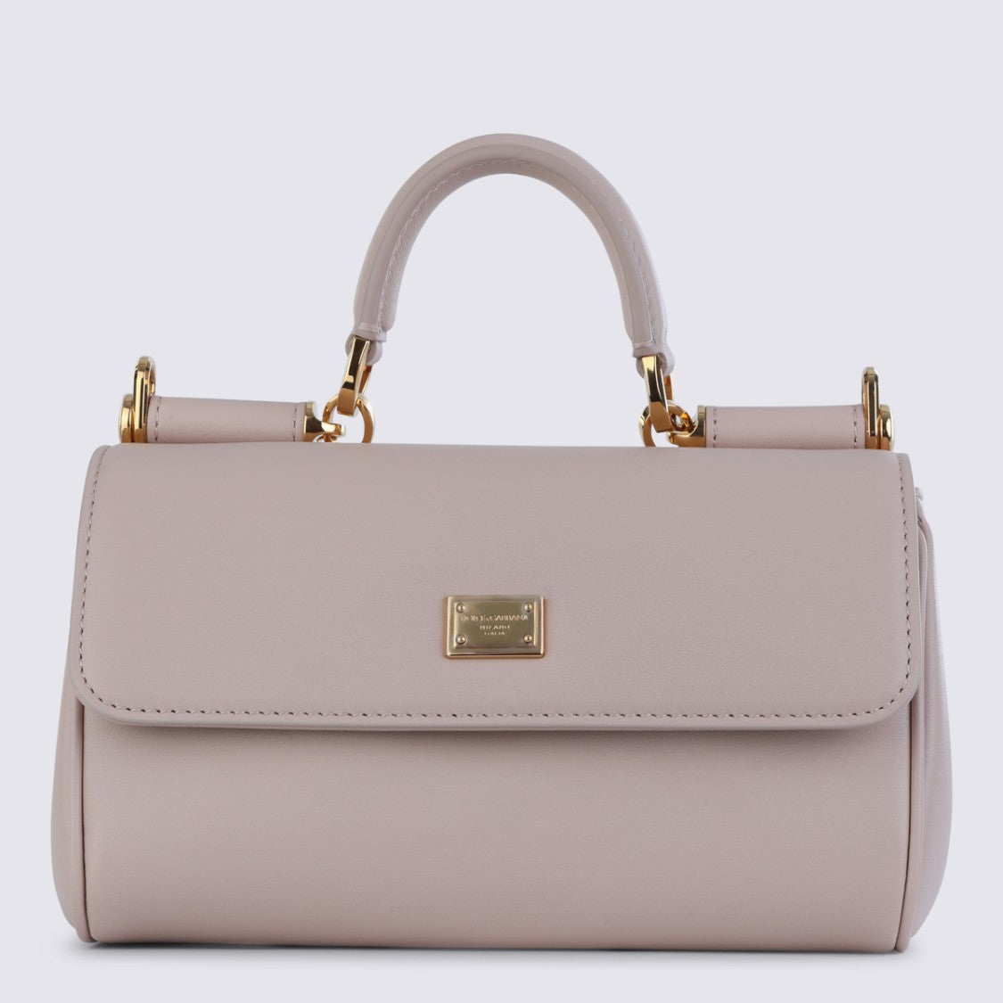 Dolce & Gabbana Structured Nude Leather Top Handle Bag