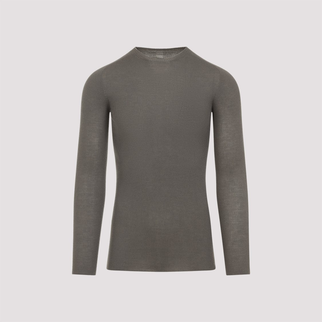 Rick Owens Dust Brown Wool Ribbed Round Neck Pullover