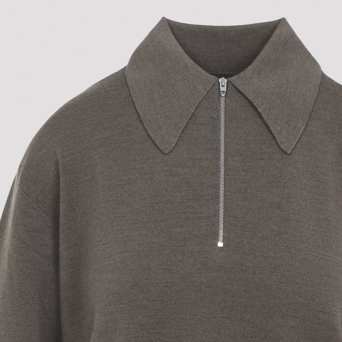 Phoebe Philo Light Brown Wool Zip Polo With Pointed Collar And Ribbed Details