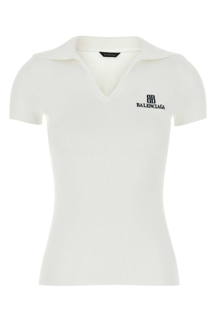 Balenciaga White Viscose Blend Polo Shirt