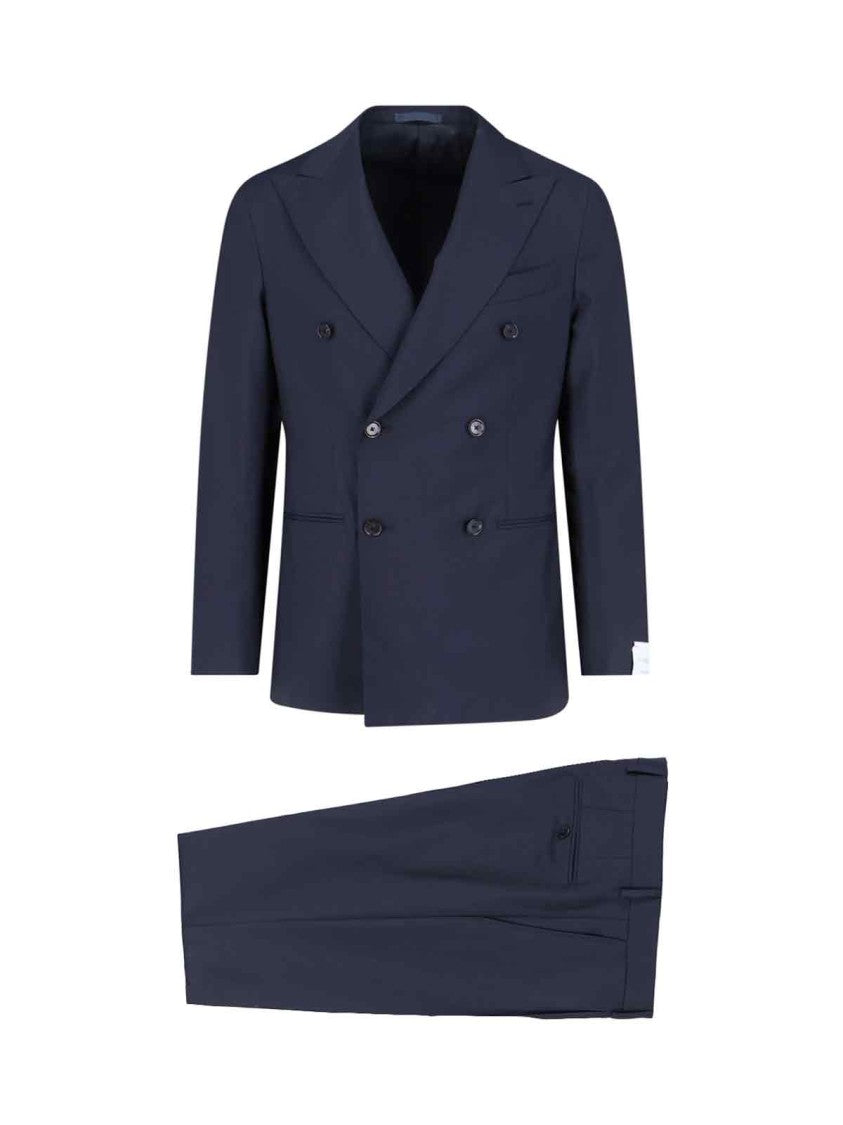 Caruso Double-Breasted Suit In A Dark Blue Wool