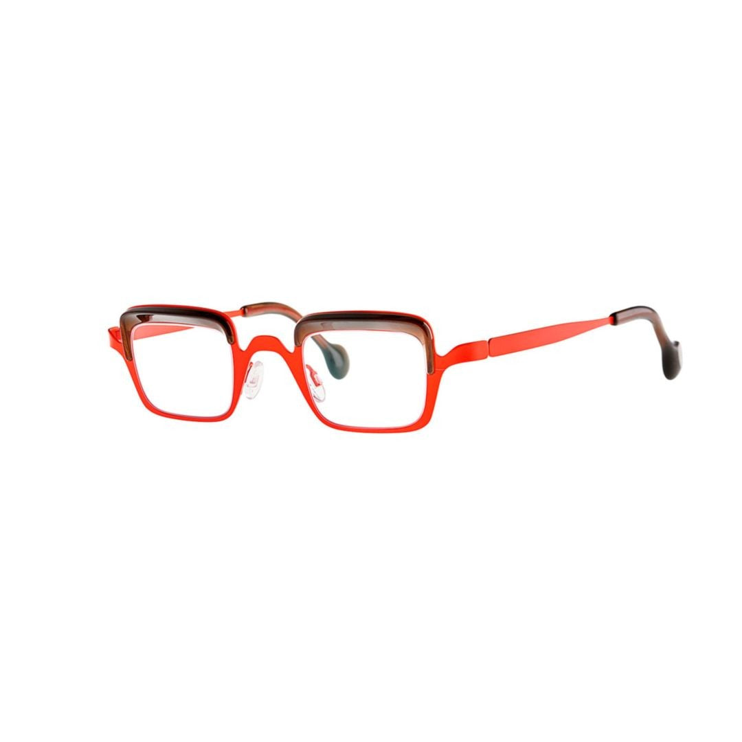 Theo Graffi 305 Fluo Red+Fairy Brown Rectangular Eyeglasses With Vibrant Red Front