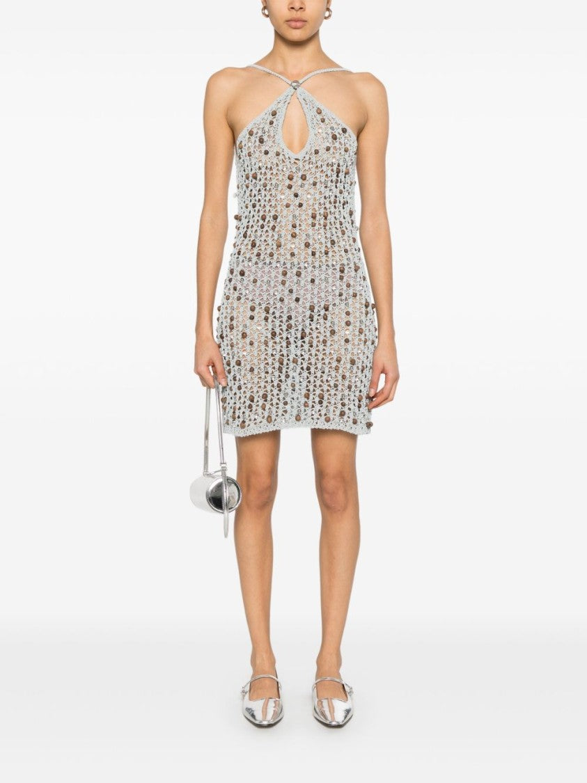 Coperni Crossover Mini Dress With Grey Wood Accents