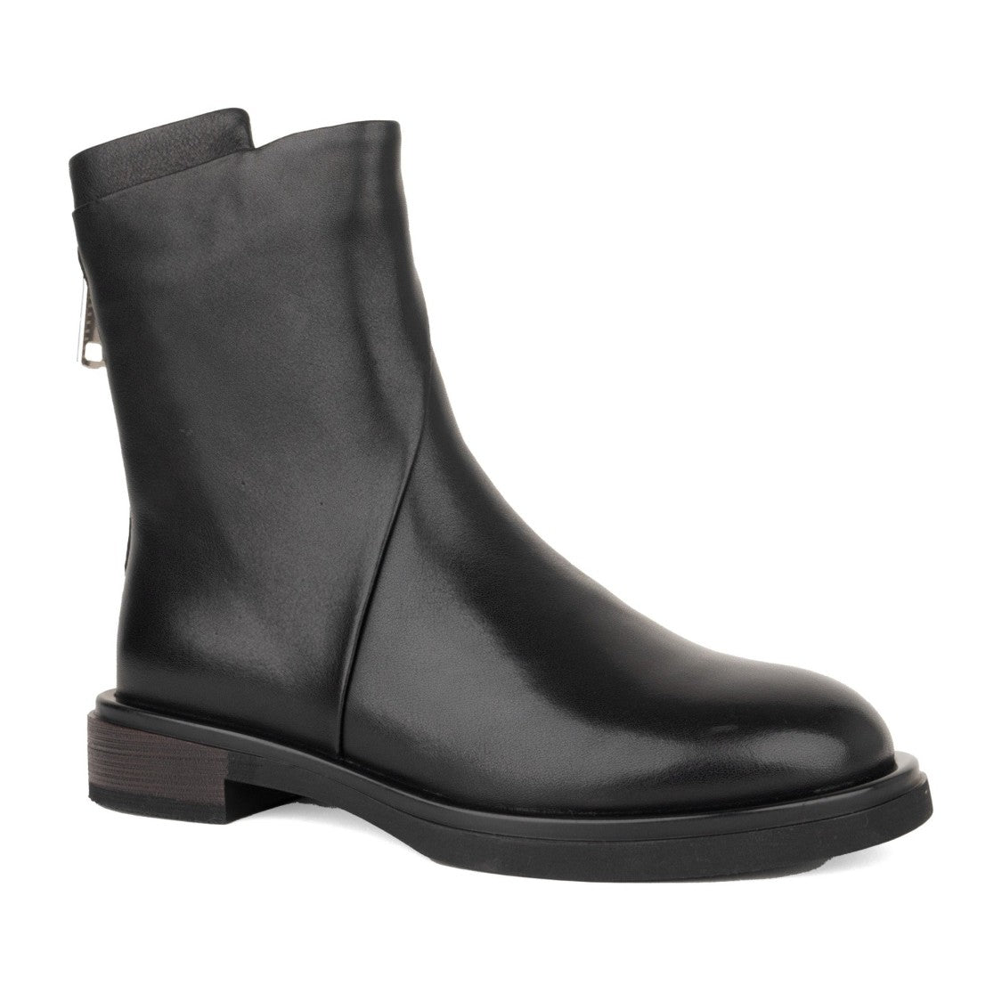 Linda Baumann Black Minimalist Practical Zipper Leather Ankle Boots