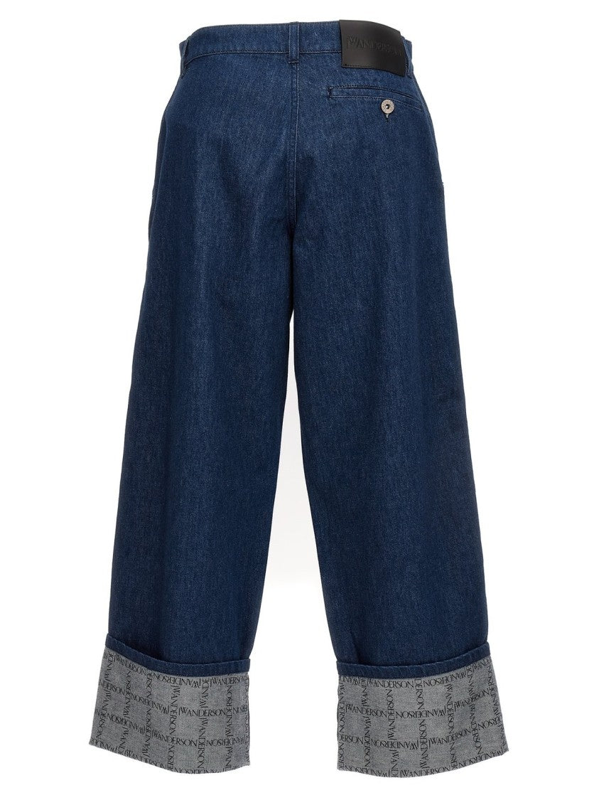 J. W. Anderson Relaxed-Fit Wide-Leg Denim Pants With Cuffed Hem And Patterned Interior