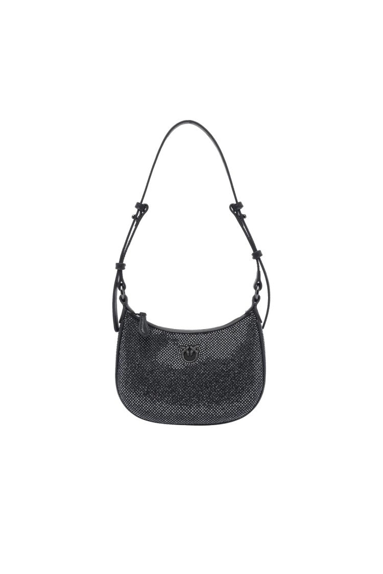 Pinko Black Crystal Embellished Leather Shoulder Bag