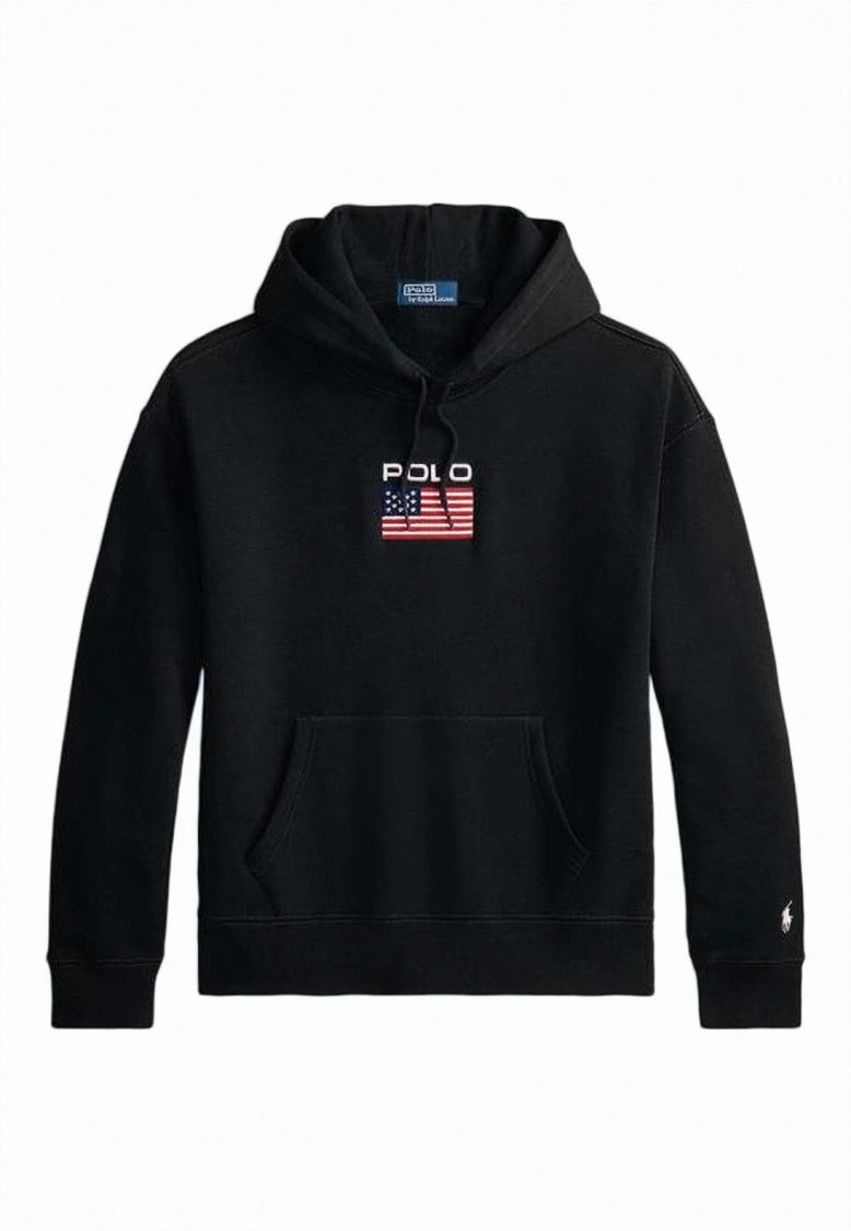 Polo Ralph Lauren Black Cropped Hoodie With Kangaroo Pocket