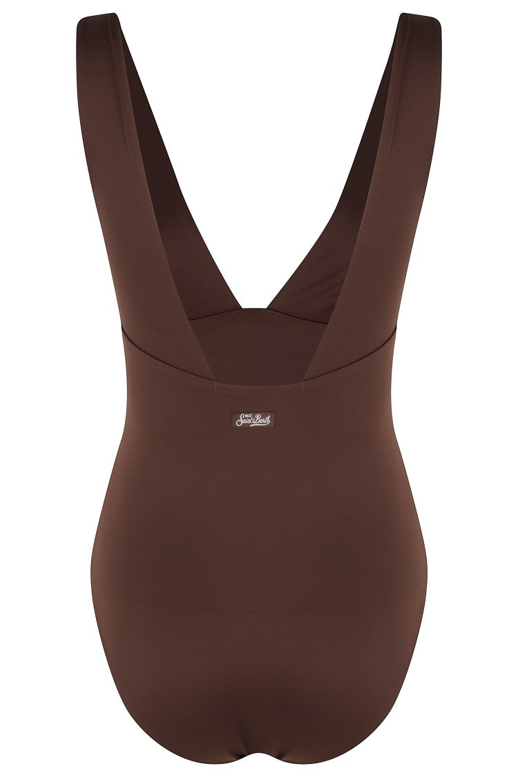 Mc2 Saint Barth Brown Calliope Deep Neckline Polyamide Swimsuit
