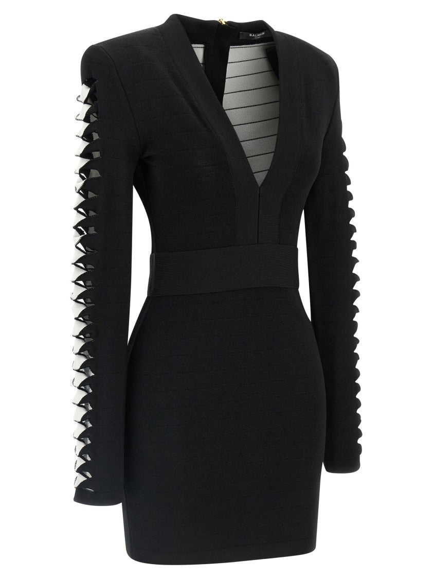 Balmain Stretch Viscose Mini Dress With Cut-Out Details And Padded Shoulders