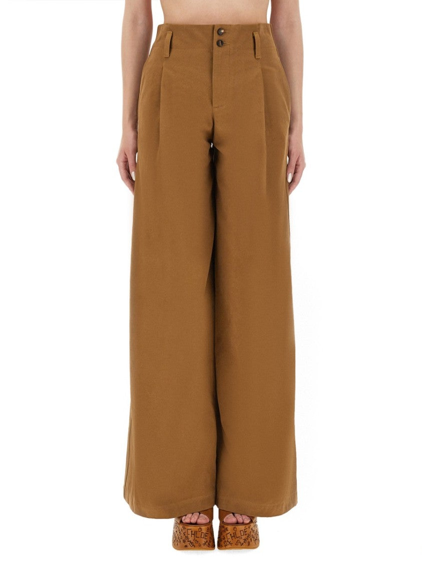 Chloé High-Waisted Wide Leg Pants With Double-Button Closure And Side Pockets