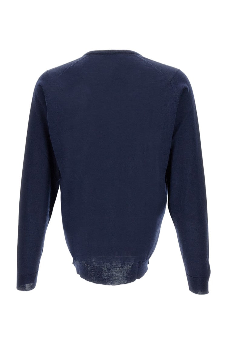 John Smedley V-Neck Long Sleeve Sweater In Light Blue Merino Wool
