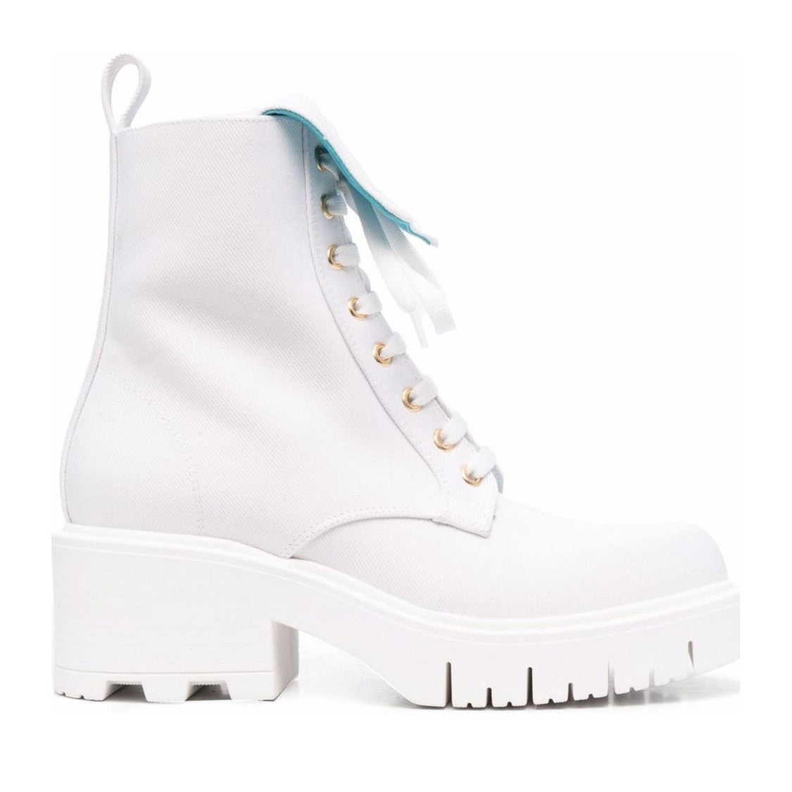 Chiara Ferragni White High-Top Lace-Up Chunky Sole Leather Ankle Boots