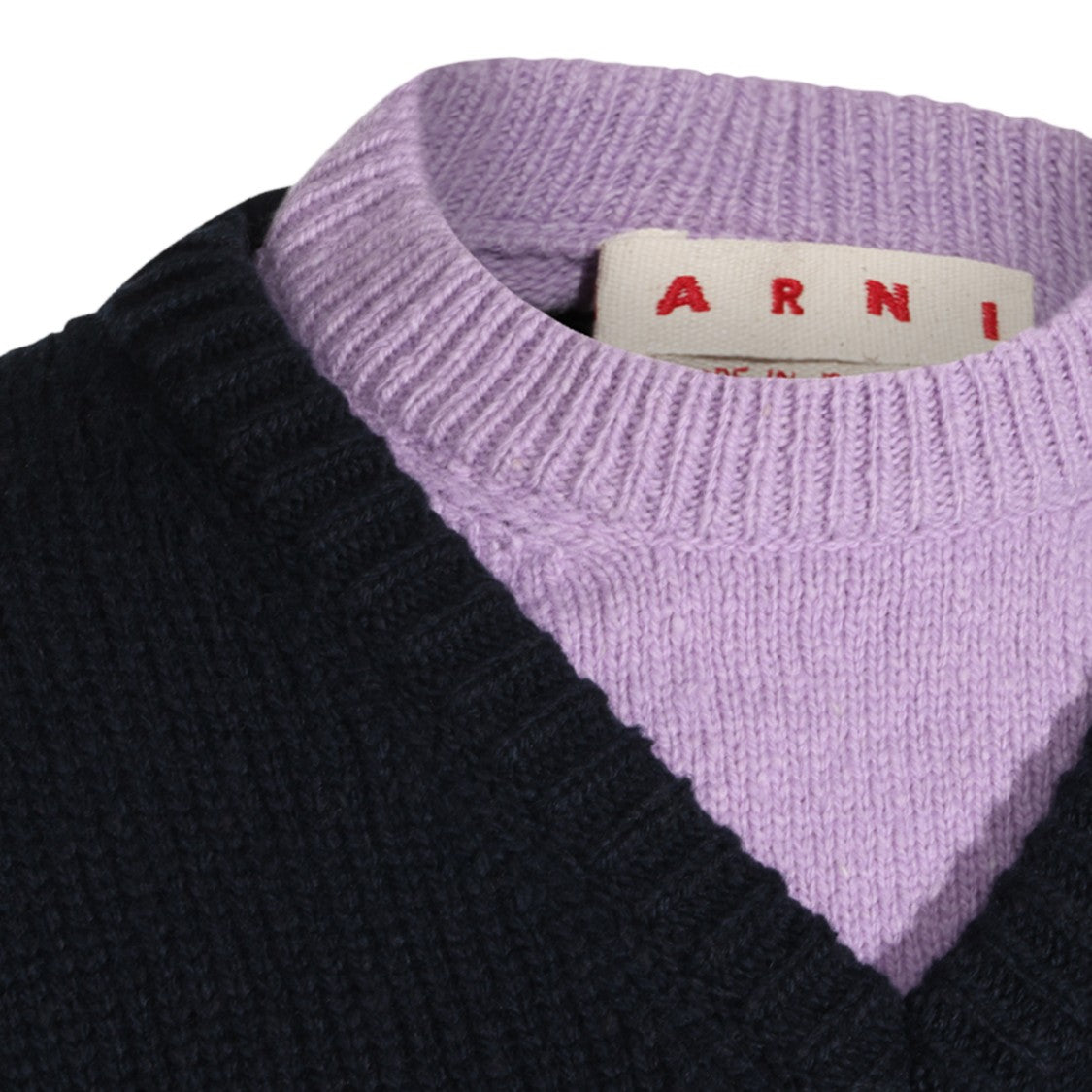 Marni Layered Black Sweater With Deep V-Neck And Zigzag Hem