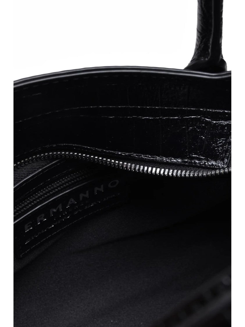 Ermanno Firenze Black Polyurethane Vienna Bauletto Bag