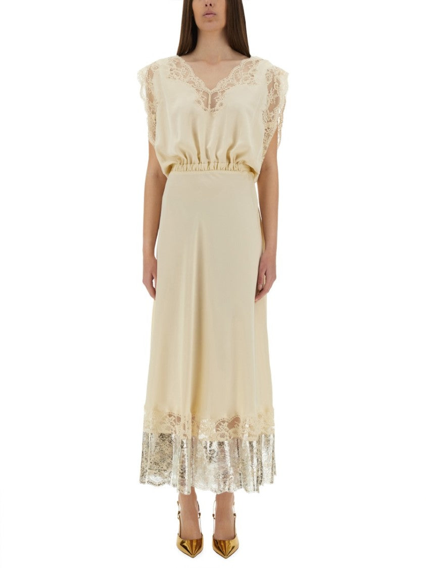 Rabanne Midi Dress Featuring Romantic Lace Inlays