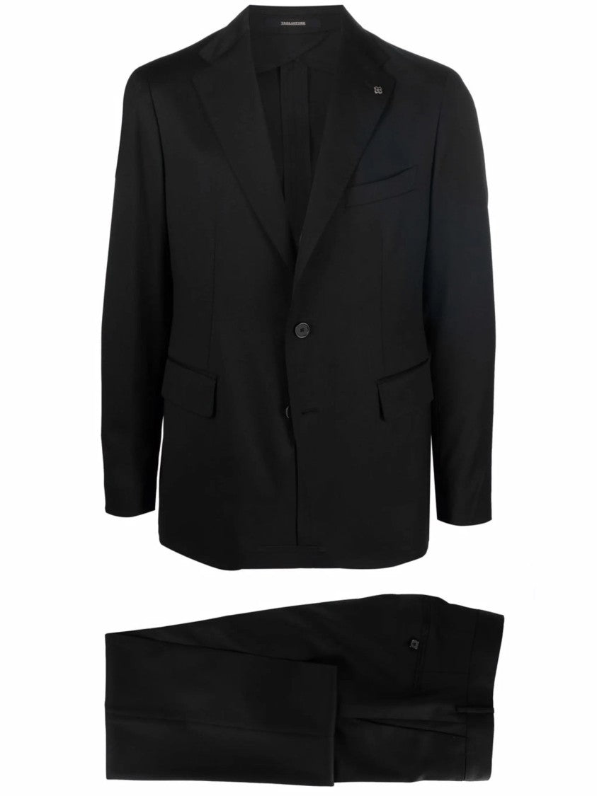 Tagliatore Tailored Black Wool Suit With Notched Lapel