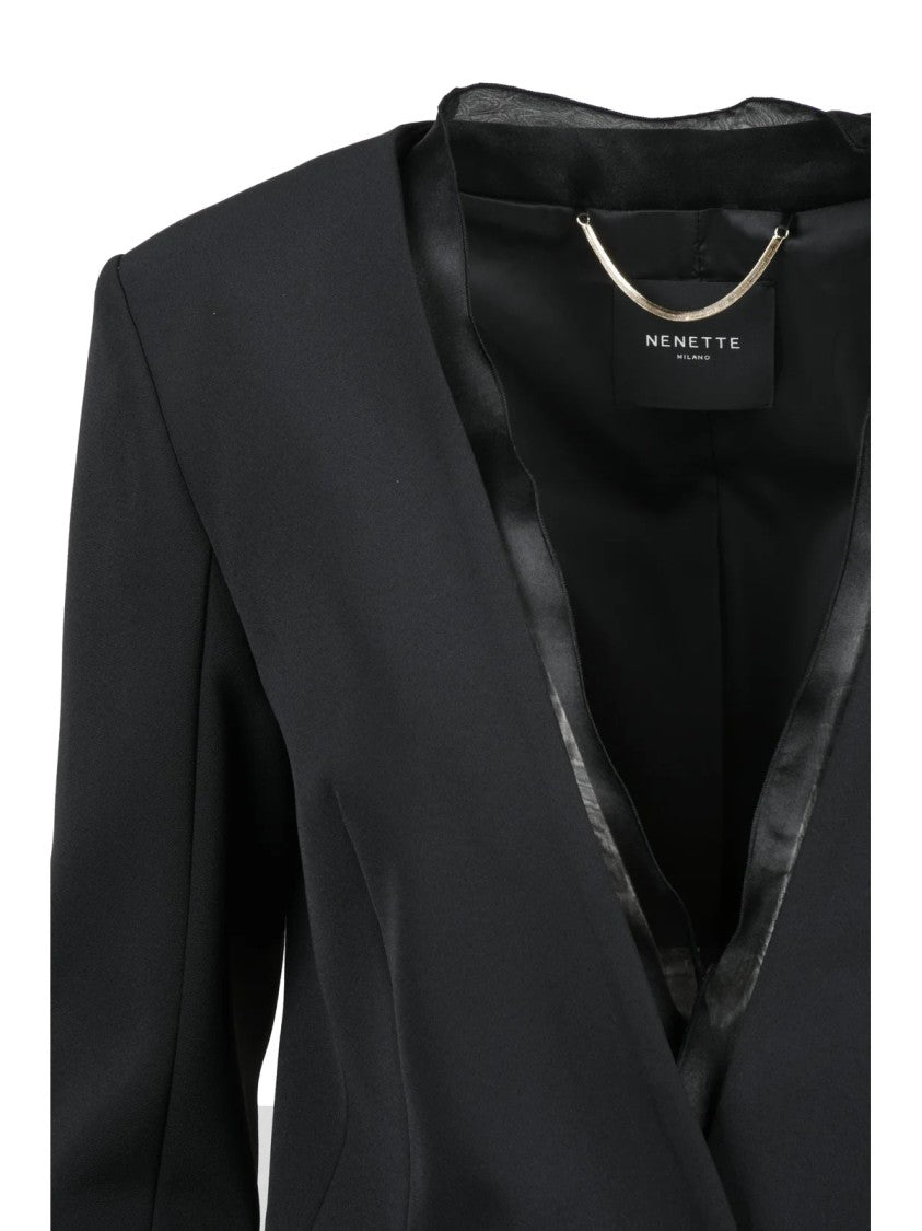 Nenette Black Polyester Button Fitted Jacket