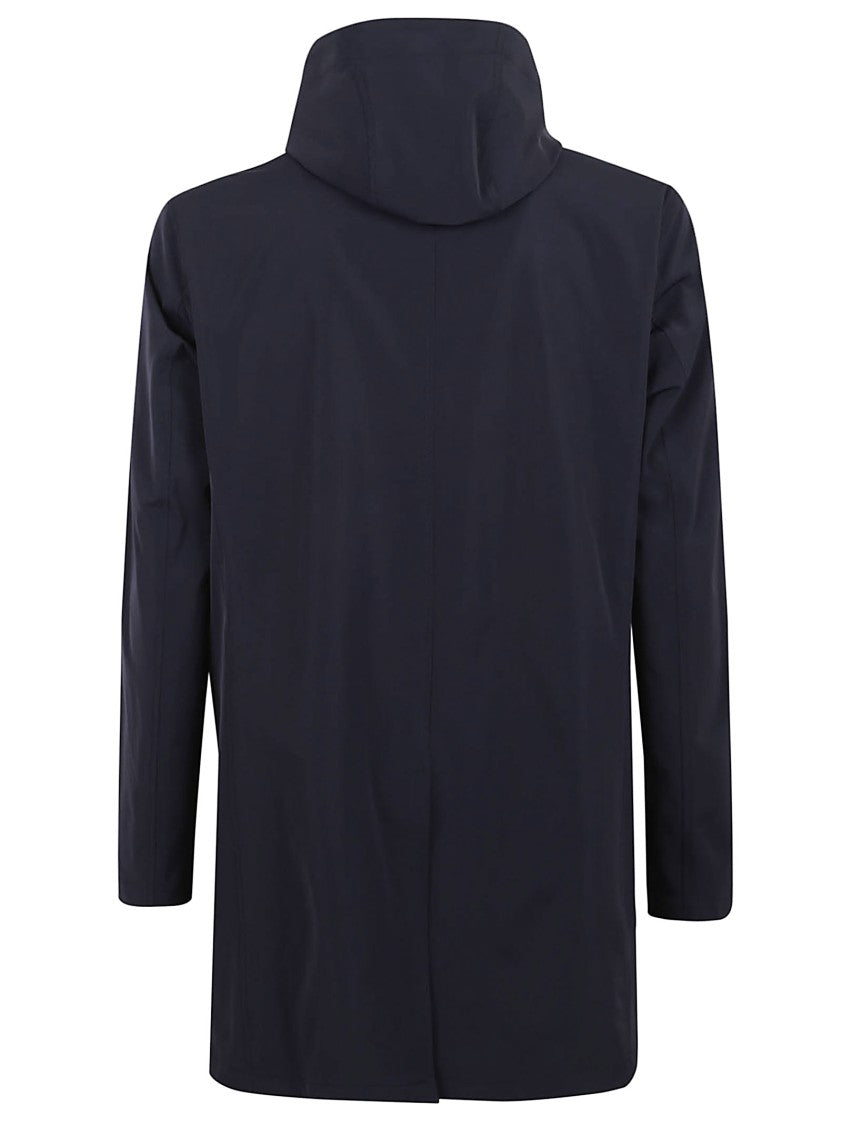 Herno Hooded Blue Cotton Coat With Button Closure