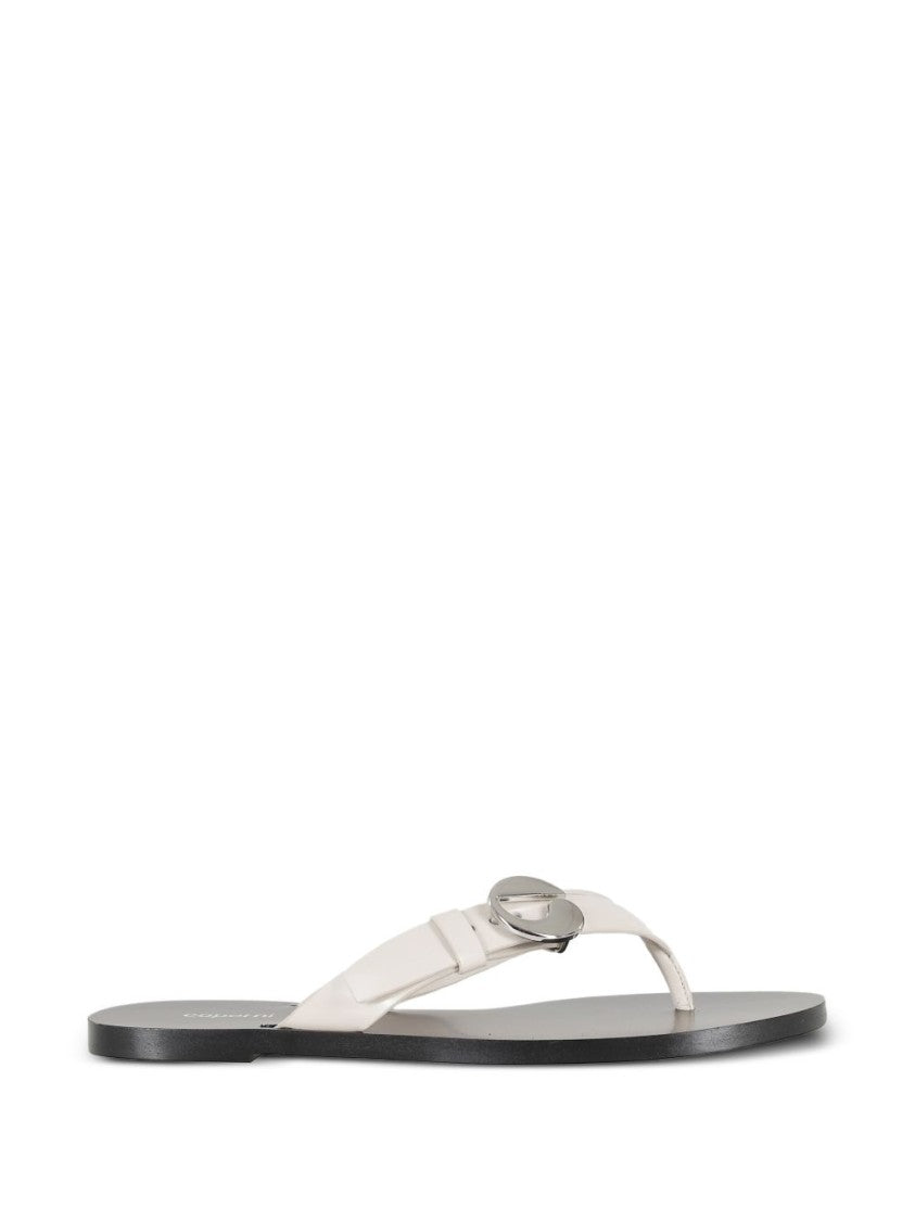 Coperni Beige Silver Hardware Flat Thong Sandals