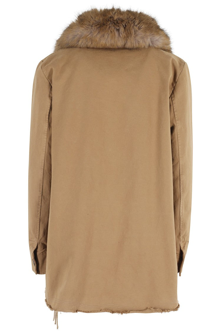 Bazar Deluxe Camel Wool-Blend Jacket With Detachable Fur-Trimmed Neckline