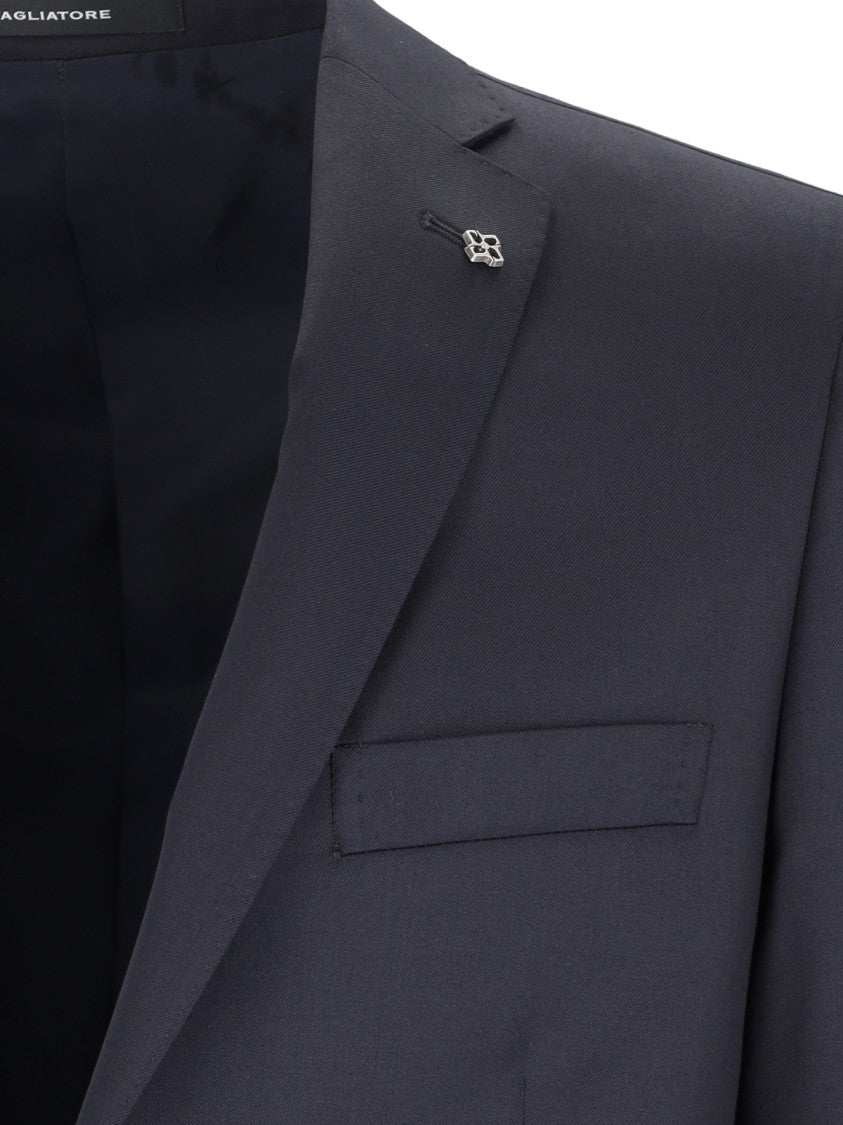 Tagliatore Blue Tailored Notch Lapel Wool Pleated Suit