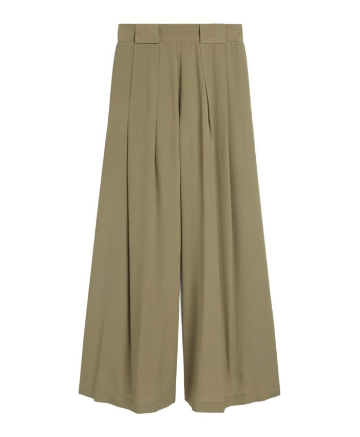 Momonì Silk Sage Green Wide-Leg Trousers