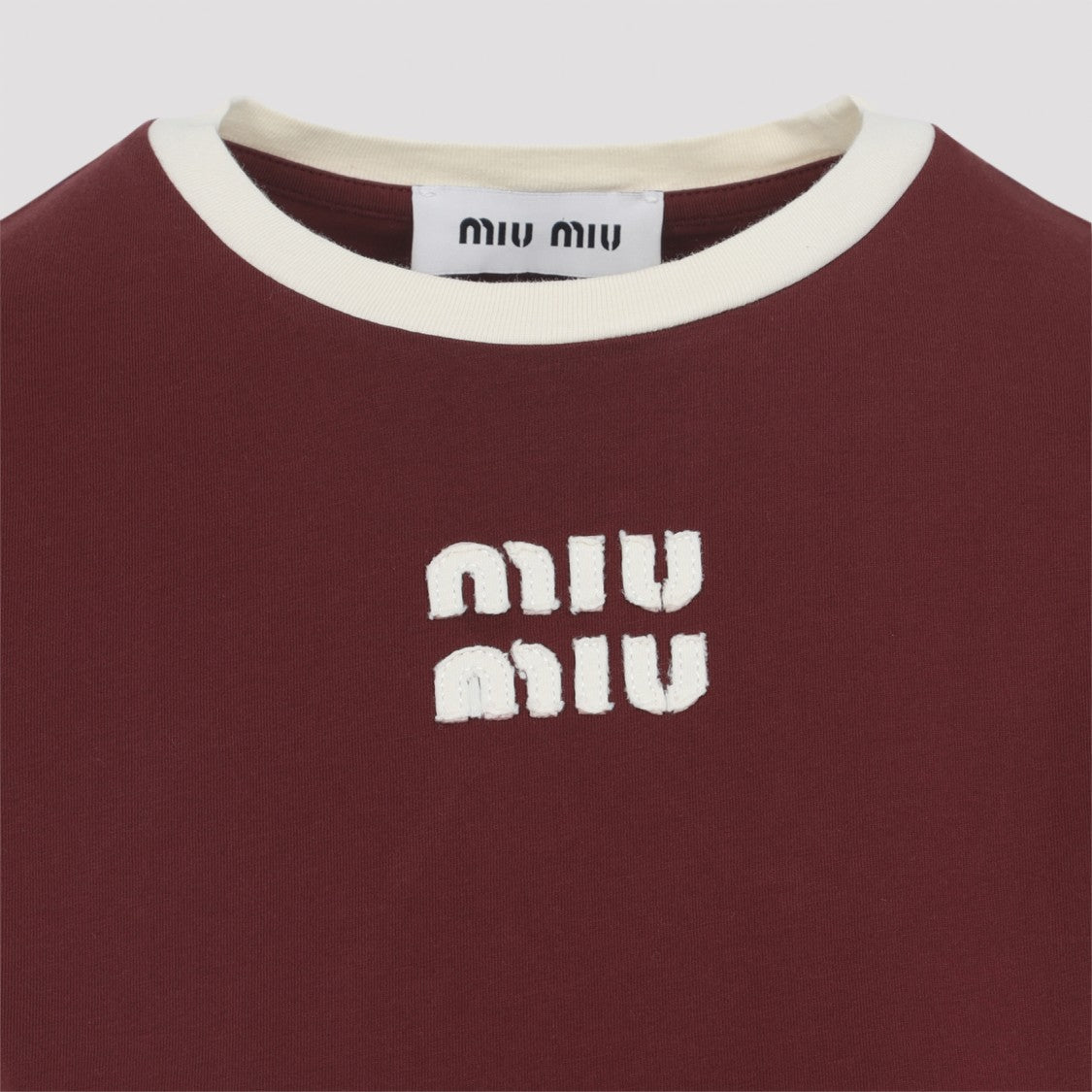 Miu Miu Burgundy T-Shirt With Contrast Ribbed Neckline