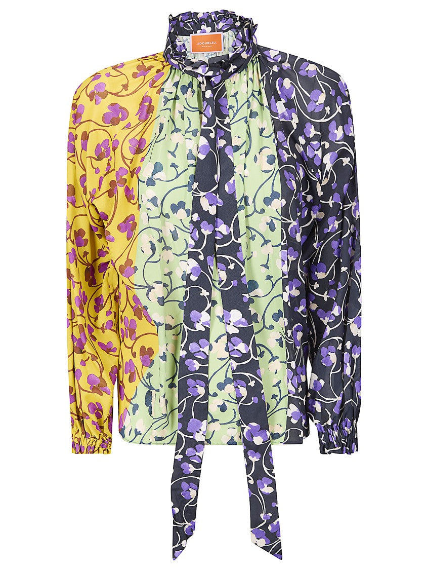 La Double J V-Neck Blouse With High Collar And Embroidery Detail