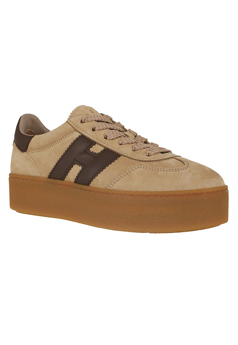 Hogan Beige Textured Nubuck H681 Platform Sneakers