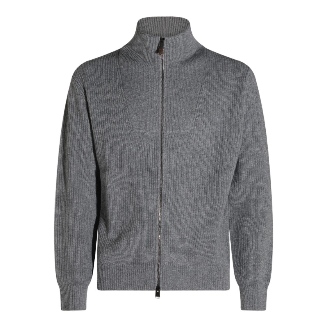Canali High Collar Zippered Ribbed Knit Sweater