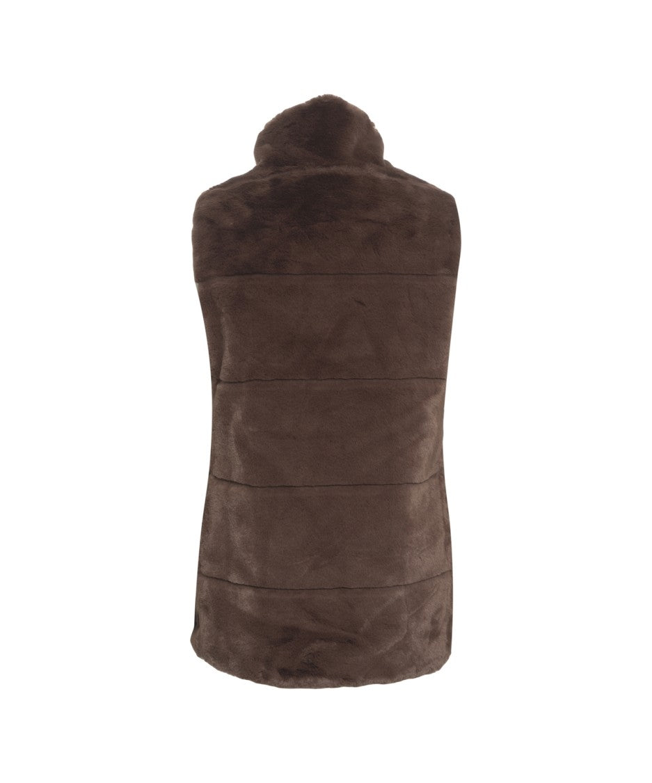 Save The Duck Faux Fur Waistcoat With High Collar And Plumtech Padding