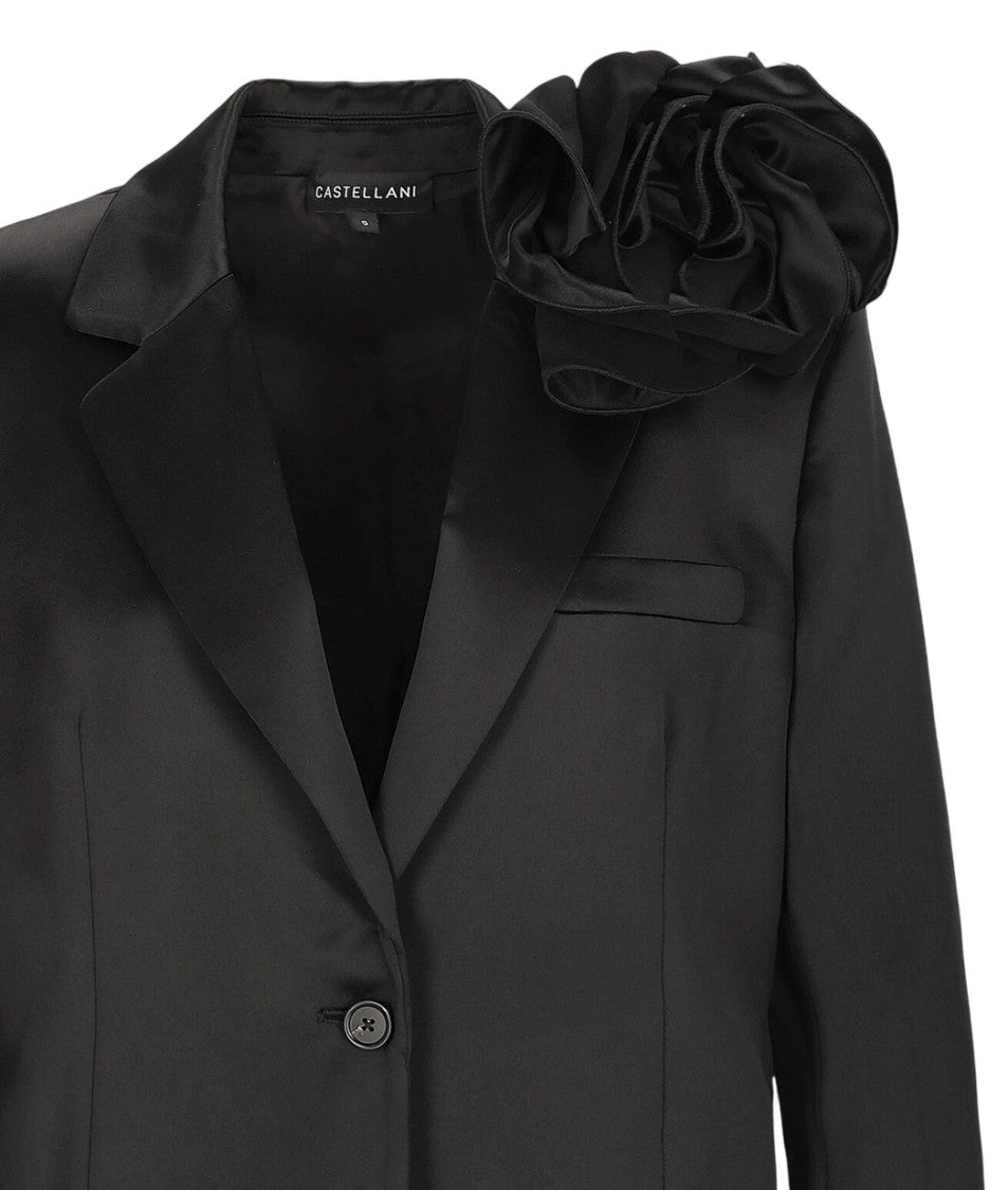 Magda Butrym Tailored Black Blazer With Oversized Ruffle Detail