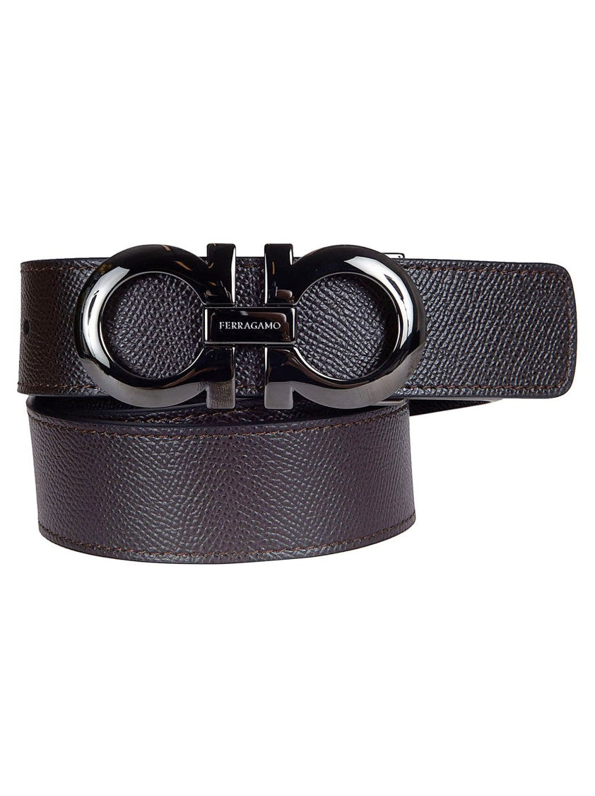 Ferragamo Textured Leather Belt With Polished Interlocking Buckle