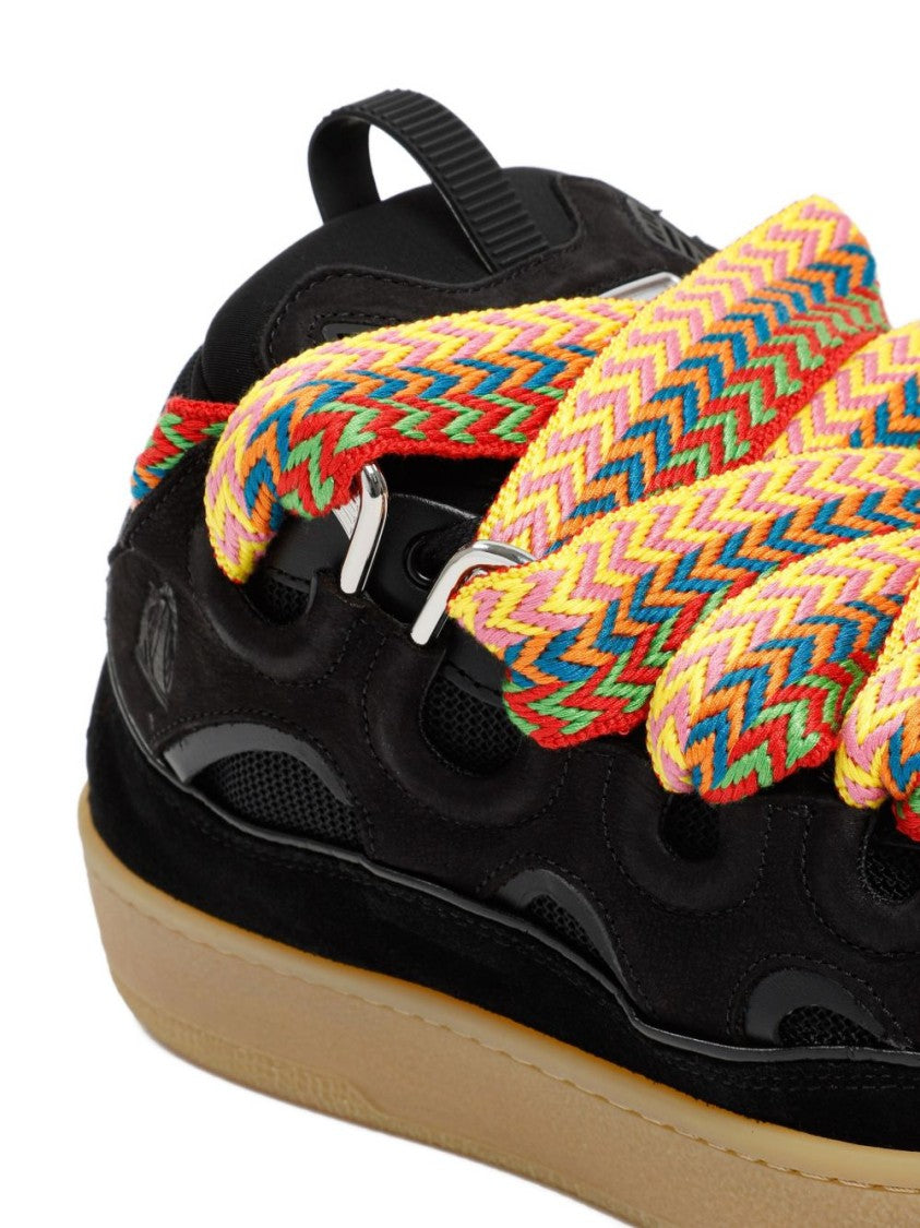 Lanvin Black Patterned Lace Ridged Sole Sneakers