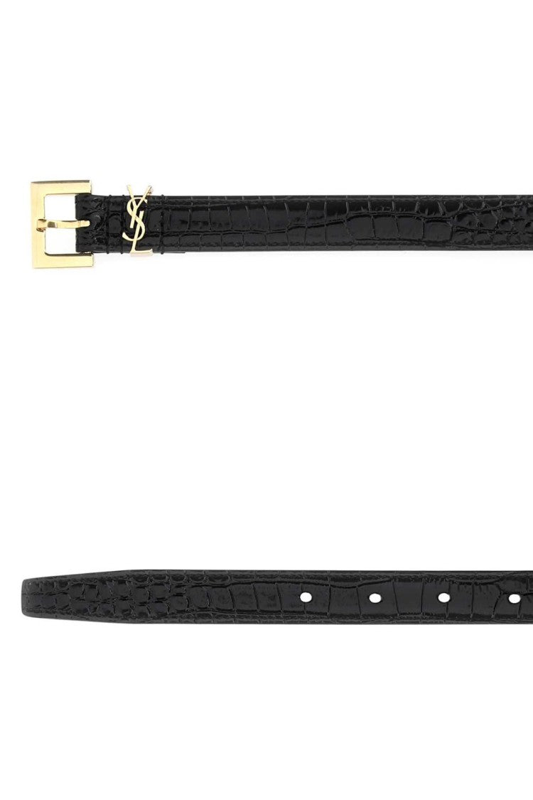 Saint Laurent Textured Calf Leather Belt With Gold Buckle